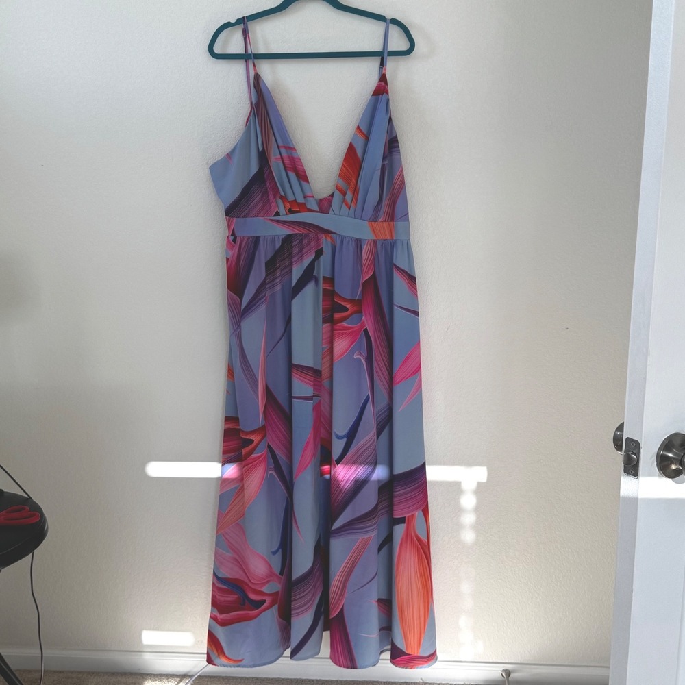 Womens Floral Print Maxi Dress V Neck Spaghetti Strap Resort Vacation 2x
